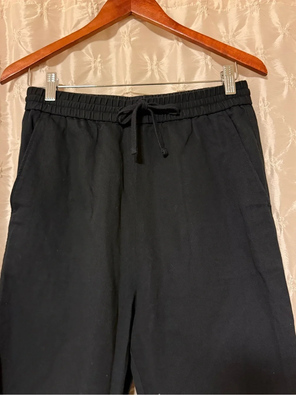 COS Black Relaxed Elastic Waist Drawstring Tapered Trousers Pants Linen Blend